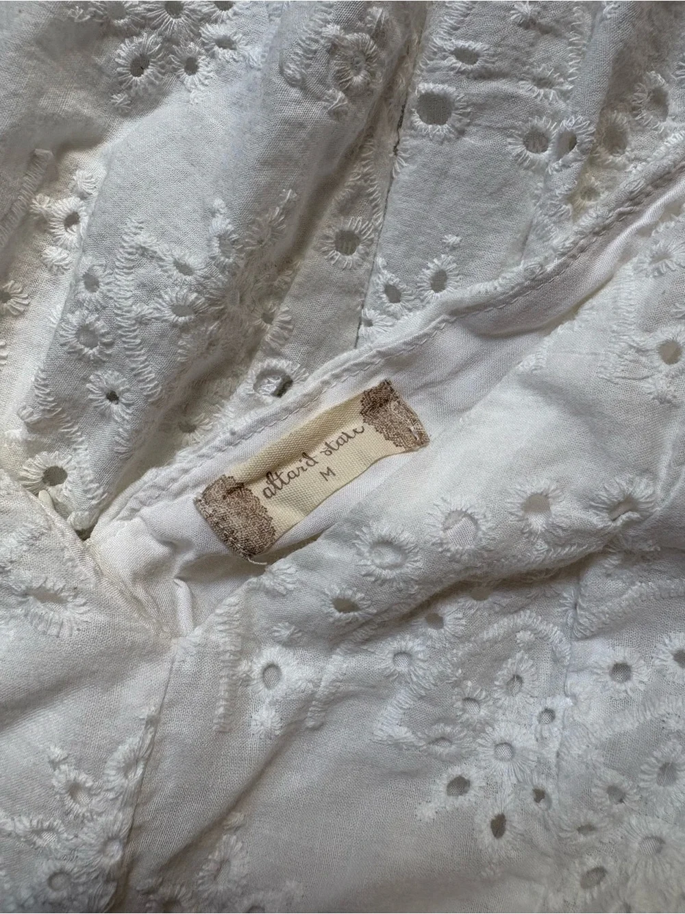 Altar'd State White Eyelet 100% Cotton Midi Coastal Cottage Dress. Size Medium - Picture 11 of 12